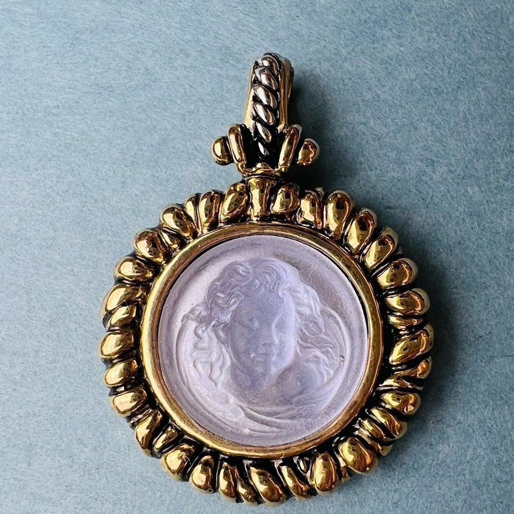 Vintage Kirk's Folly Dream Angel Lavender Cameo Pendant Gold Tone Charm